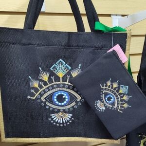Chic Black Tote with Eye Design